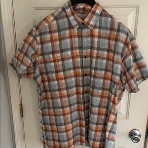 Eddie Bauer Men's Orange and Blue Plaid Shirt